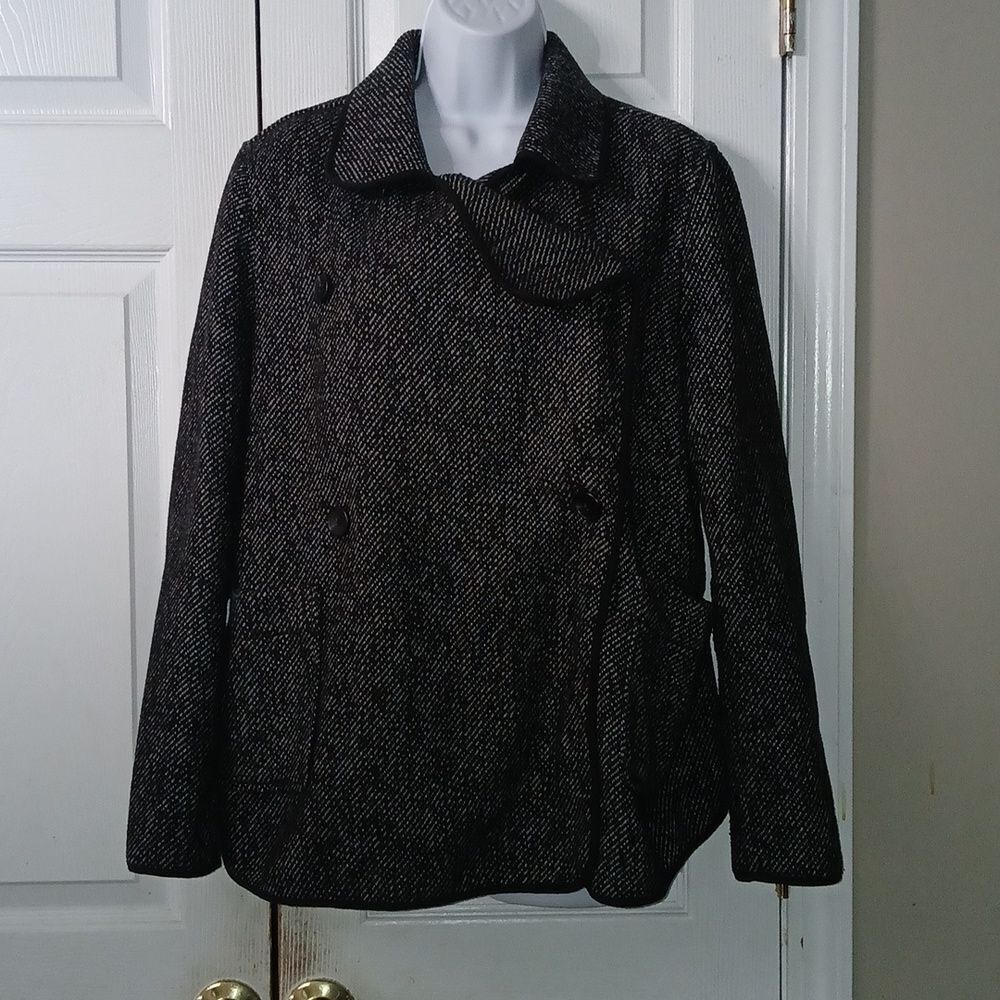 Lucky Brand Vintage Y2K Drape Front Wool Jacket pea coat Sz L NWOT